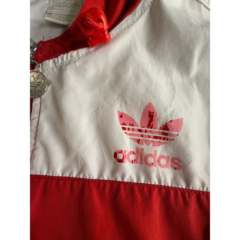 Adidas Originals Mens Red White Colorblock Hooded Windbreaker Jacket Medium